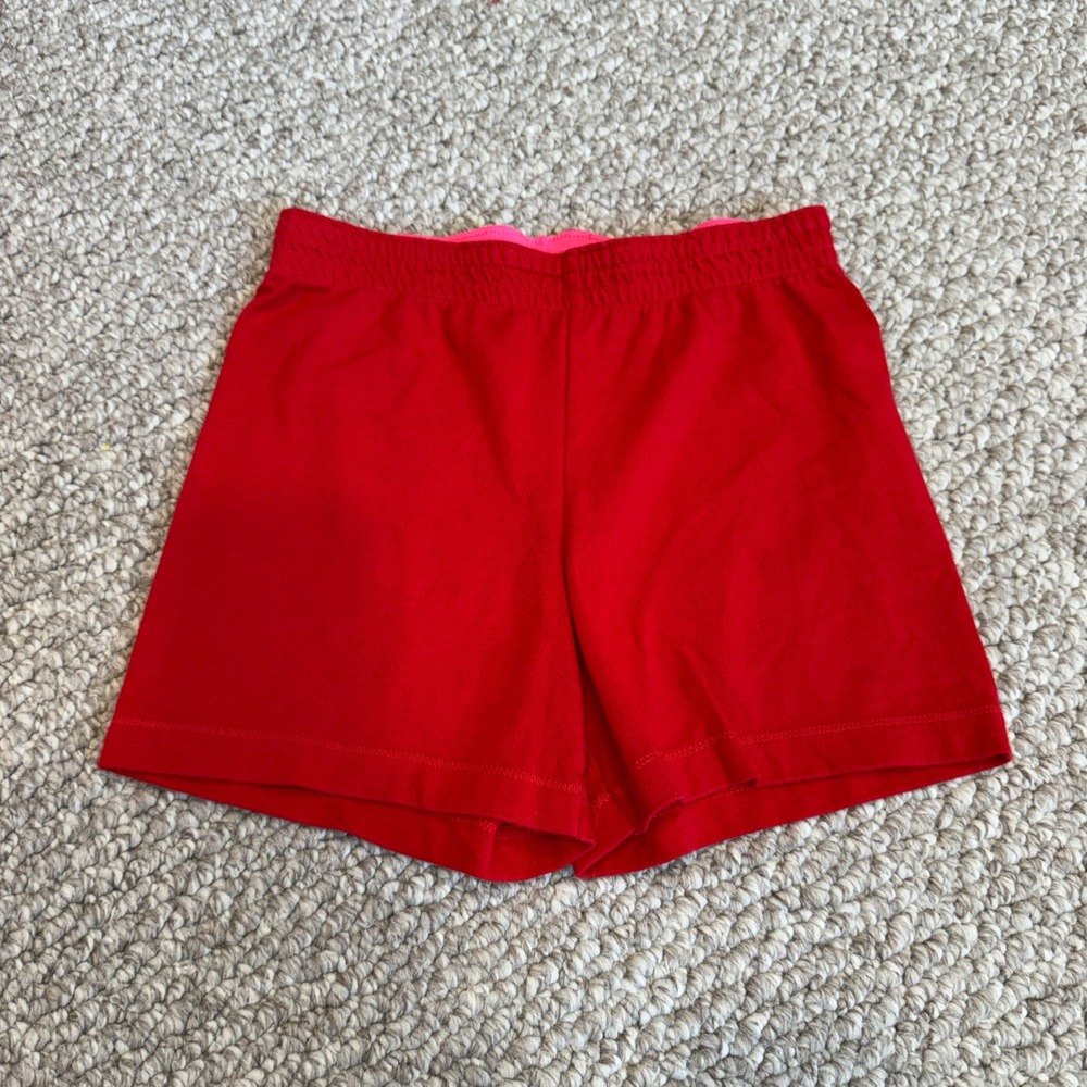 Faded Glory Girls Red Athletic Shorts Pink Waistband Jersey Knit Size S 6-6X